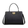 Borsa a mano minimalista in pelle nera con chiusura a scudo dorata e tracolla rimovibile - Nero