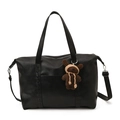 Bolso tote negro de piel sintética con correa y un colgante de oso de punto marrón - Con Colgante / Negro