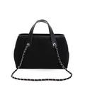 Sac cabas minimaliste en daim noir avec garniture en cuir et bandoulière chaîne argentée - Noir