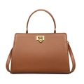 Borsa a mano trapezoidale in ecopelle marrone con chiusura rotante dorata chic - Marrone