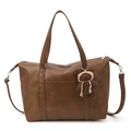 Bolso tote marrón oscuro de ante sintético con costuras y colgante de oso - Con Colgante / Marrón