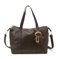 Bolso tote de ante sintético marrón oscuro con textura vintage y colgante de oso - Con Colgante / Marrón