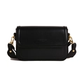 Matte black leather crossbody bag with wide shoulder strap and gold hardware - Black