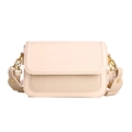 Pinkish beige crossbody bag with canvas trim and wave-edge strap detail - White