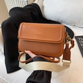 Brown vintage leather crossbody bag with letter print and detachable fabric straps - Brown