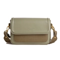 Olive green leather and canvas crossbody bag with wide strap and gold hardware - Green