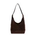 Borsa hobo in finta pelle scamosciata marrone scuro con base in pelle e tracolla - Marrone