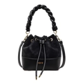 Bolso saco negro elegante con asa trenzada y logotipo AEKYD dorado de estilo chic - Negro