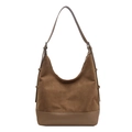 Borsa hobo a secchiello in pelle scamosciata marrone con tracolla regolabile e base - Cachi