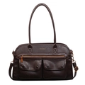 Vintage dark coffee multi-pocket crossbody bag with high-gloss leather texture - Small Coffee