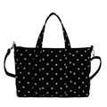 Black canvas polka dot tote bag with detachable shoulder strap and large capacity - Black