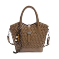 Bolso bandolera de tejido marrón con doble asa y pompón de cuentas de madera - Caqui