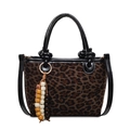 Borsa tote minimalista con stampa leopardata in pelliccia sintetica e ciondolo - Con Ciondolo / Nero