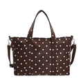 Deep brown polka dot tote bag with white spots and detachable black shoulder strap - Brown