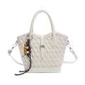Bolso de mano para mujer en cuero trenzado blanco roto con colgante y correa ajustable - Blanco