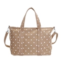 Khaki large capacity tote bag with white polka dots and adjustable shoulder strap - Khaki