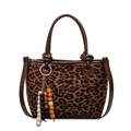 Borsa a mano retrò leopardata da donna con nappa di perline e manici in pelle - Con Ciondolo / Marrone