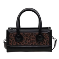 Bolso elegante con estampado de leopardo y cuero negro de diseño cuadrado vintage - Negro