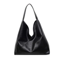 Grand sac hobo noir minimaliste en cuir brillant froissé au design vintage élégant - Noir