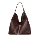 Sac hobo minimaliste grande capacité marron foncé avec texture en cuir froissé - Marron
