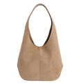 Minimalistische Hobo-Tasche aus camelfarbenem Wildlederimitat im Vintage-Stil für Damen - Khaki