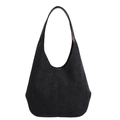 Minimalistische schwarze Hobo-Schultertasche aus Wildlederimitat mit viel Stauraum - Schwarz