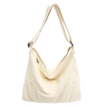 Japanese style minimalist off-white canvas crossbody bag with adjustable wide strap - White
