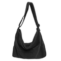 Japanese style black canvas messenger bag with adjustable strap and minimalist design - Black