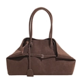 Retro coffee brown suede tote bag with side buckles and long handles for women - Brown