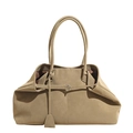 Minimalist khaki large capacity tote bag with long shoulder straps and metallic buckle - Light Green