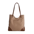 Grand sac cabas bicolore kaki et marron avec anses en cuir marron foncé durable - Marron