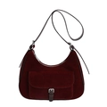 Chic burgundy suede hobo bag with a silver metal buckle and adjustable shoulder strap - Red