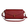 Minimalist vintage dark red crossbody bag in pebble grain leather with gold clasp - Red