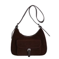 Dark brown suede hobo bag featuring a front flap pocket and adjustable shoulder strap - Brown