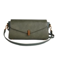 Minimalist dark green baguette bag with lychee texture and gold metal buckle - Green