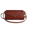Classic brown crossbody bag in pebble leather with gold metallic buckle closure - Brown