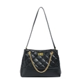 Bolso tote clásico de piel sintética acolchada negra con cadena dorada y cierre giratorio - Negro