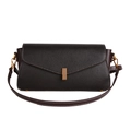 Sac bandoulière vintage marron foncé en cuir avec boucle dorée et coutures blanches - Marron
