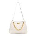 Bolso tote beige acolchado con diseño de rombos, cadena dorada y cierre de giro - Blanco Roto