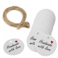 Στρογγυλές ετικέτες δώρου Handmade with love με φυσικό σπάγκο από γιούτα σε λευκό - Λευκό
