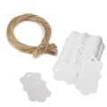 Etiquetas de regalo blancas con borde ondulado y 20m de cuerda de yute para manualidades - Blanco
