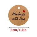 Ετικέτες kraft 3cm Handmade with Love με κόκκινη καρδιά και φυσικό σπάγκο γιούτας - Χρώμα Χαρτί Κραφτ