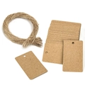 Brown kraft paper gift tags with pre-punched holes and natural jute twine on white surface - 100pcs Pack / Kraft Paper Color