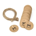 Étiquettes cadeaux rondes en kraft de 3cm avec ficelle de jute et design fait main - Motif Nœud Fait Main / Couleur Kraft