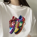T-shirt blanc oversize en coton avec imprimé graphique de basket colorée - 3XL / Blanc