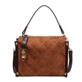 Petit sac fourre-tout en daim marron avec surpiqûres losanges et fermoir doré - Marron