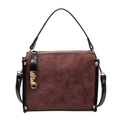 Petit sac à main matelassé en daim bordeaux avec finitions en cuir noir et fermoir doré - café