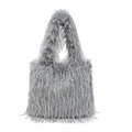 Sac fourre-tout gris en fausse fourrure pour femmes, sac à bandoulière duveteux d'automne - Gris