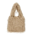 Sac fourre-tout en fausse fourrure pelucheuse beige abricot doux pour l'automne et l'hiver - Kaki