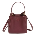 Minimalistische bordeauxrote Eimertasche aus Leder mit Lychee-Textur und Trageriemen - Burgunderrot